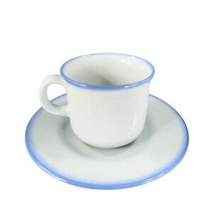 1950s Tulowice Blue Gray Pottery Teacup And Saucer HandMade Poland Set Vintage